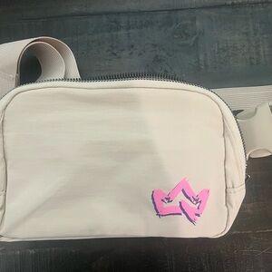 Cream Crossbody Bag with Pink Logo